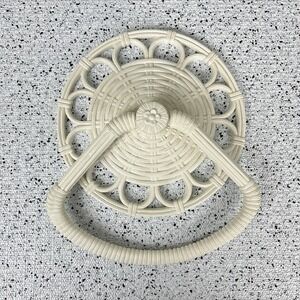Vintage 70s Homco White‎ Plastic Towel Ring Bathroom Decor Faux Wicker Rattan